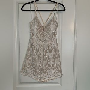 White and Beige Sparkle Jumpsuit Romper